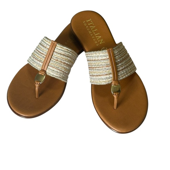 Italian Shoemakers Shoes - Italian Shoemakers. Tan Thong Sandals with Metallic Braided Strap (8M) NWOT